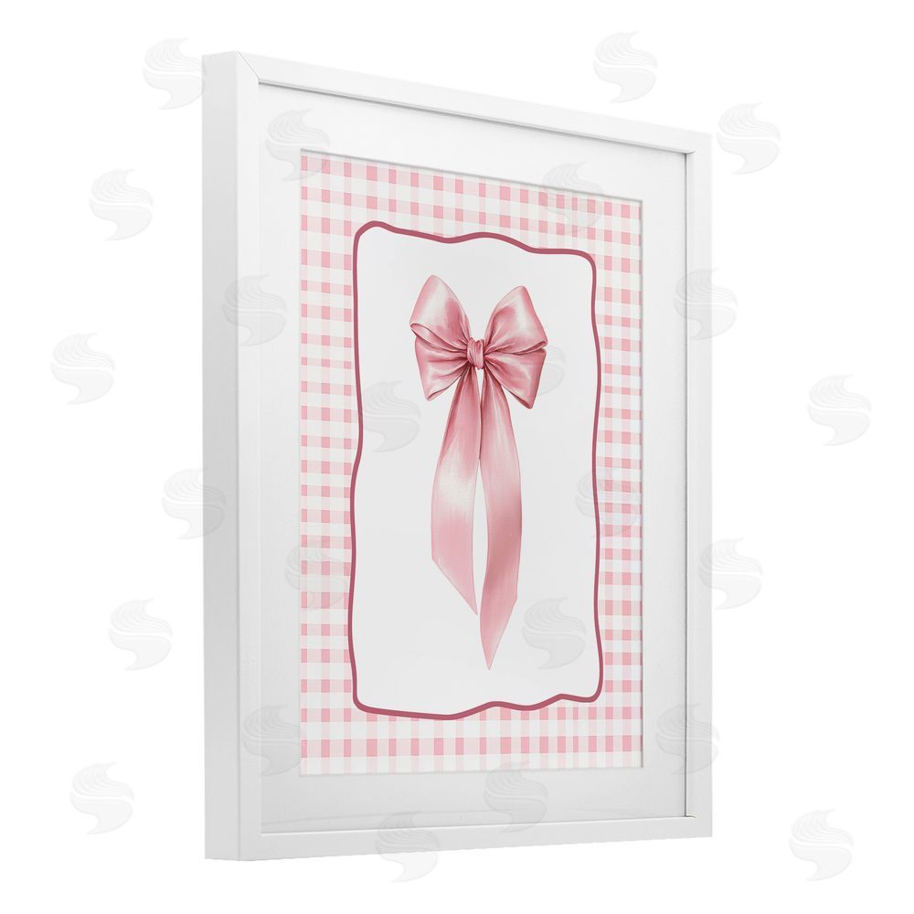 Christine Simpson Art Pink Gingham Ribbon White Framed Print Under Glass Wall Art