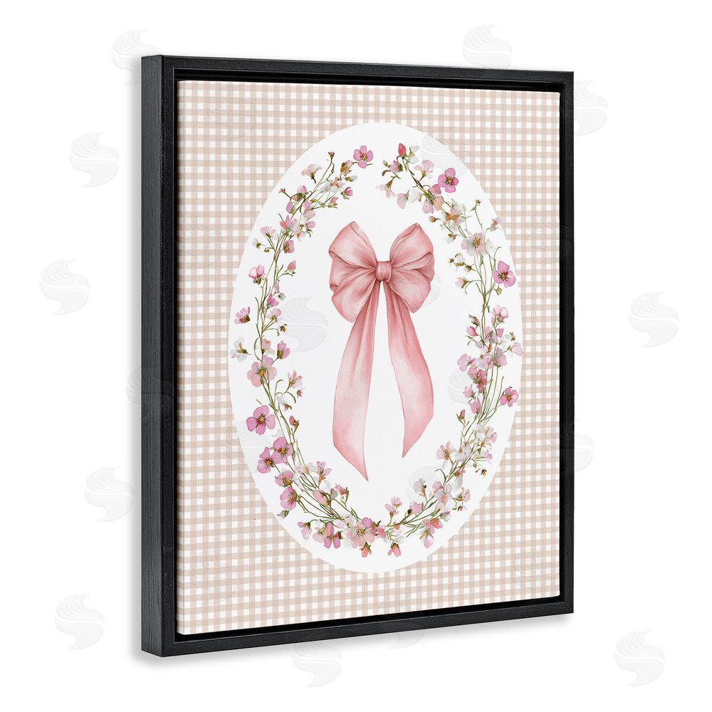 Christine Simpson Art Feminine Gingham Bow Black Floating Frame Canvas Wall Art Print