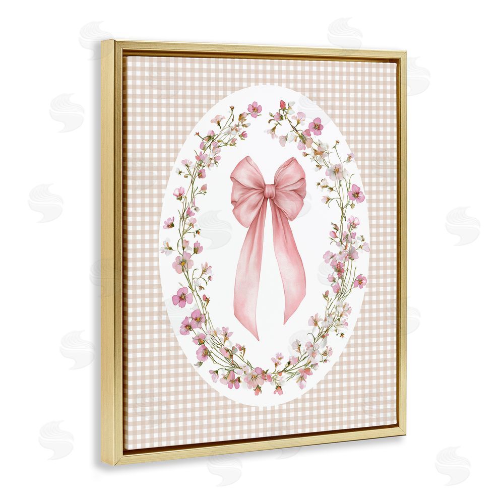 Christine Simpson Art Feminine Gingham Bow Gold Floating Frame Canvas Wall Art Print