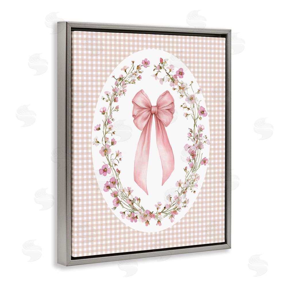 Christine Simpson Art Feminine Gingham Bow Gray Floating Frame Canvas Wall Art Print
