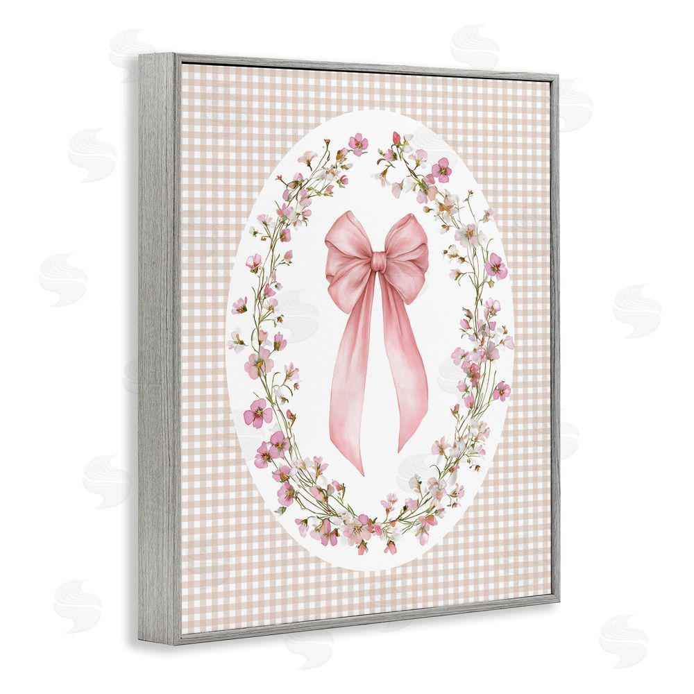 Christine Simpson Art Feminine Gingham Bow Gray Framed Giclee Wall Art Print