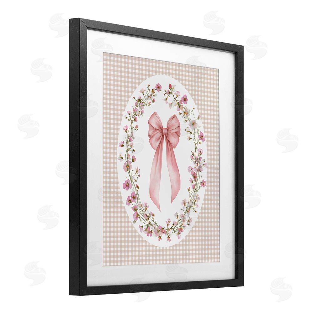 Christine Simpson Art Feminine Gingham Bow Black Framed Print Under Glass Wall Art