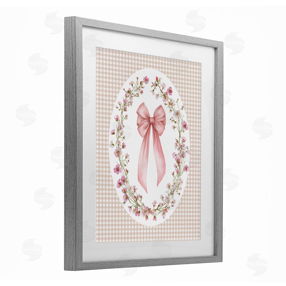 Christine Simpson Art Feminine Gingham Bow Gray Framed Print Under Glass Wall Art