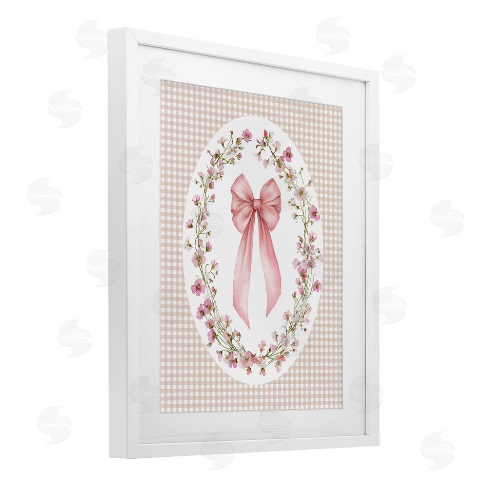 Christine Simpson Art Feminine Gingham Bow White Framed Print Under Glass Wall Art
