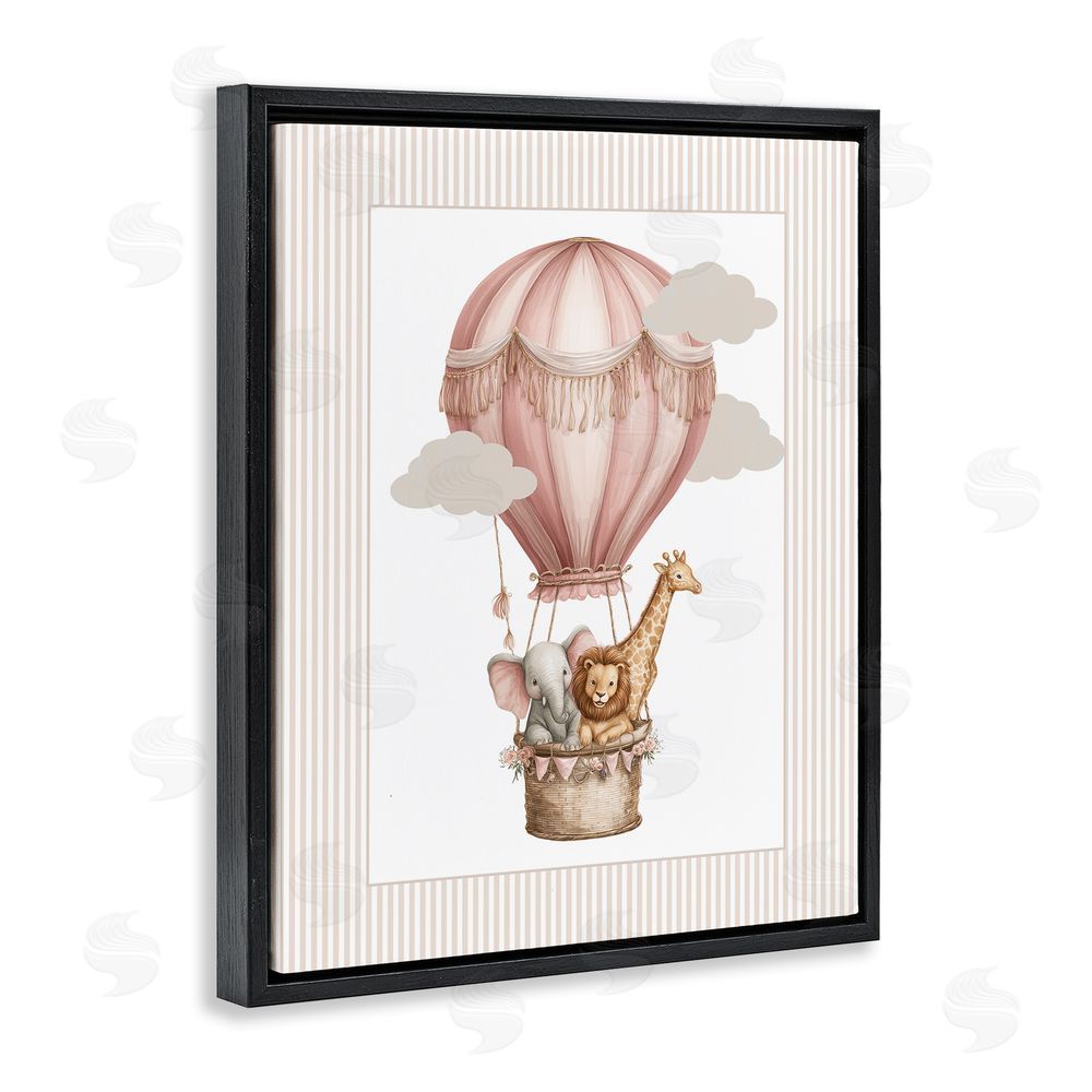 Christine Simpson Art Hot Air Balloon Animals Pink Black Floating Frame Canvas Wall Art Print