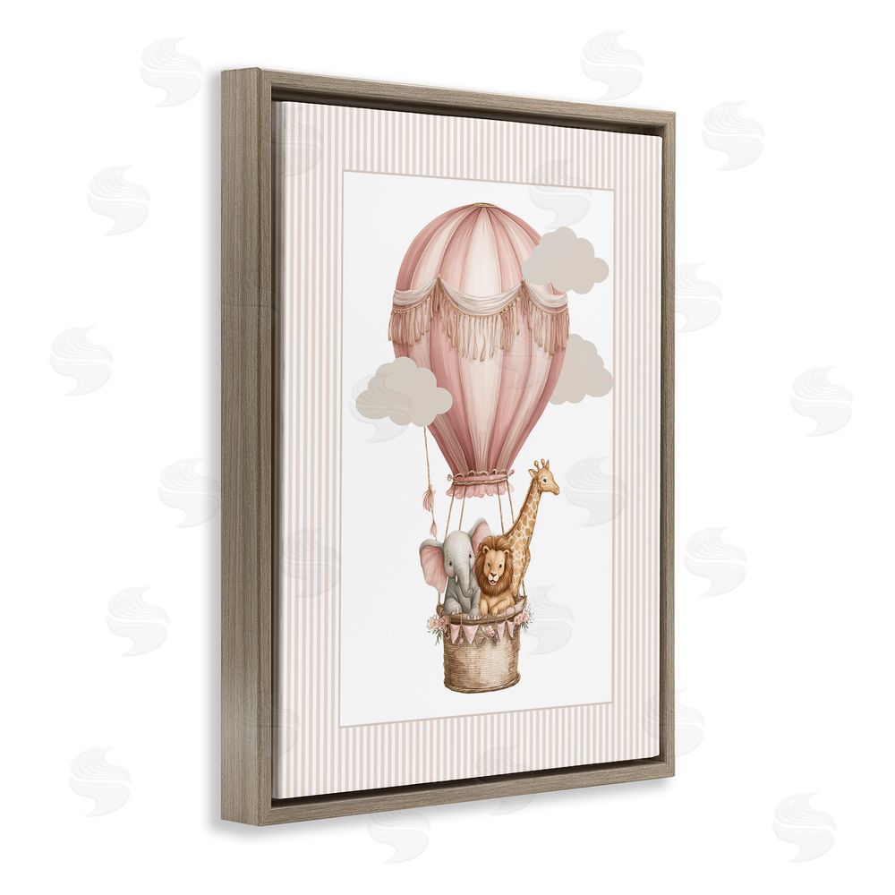 Christine Simpson Art Hot Air Balloon Animals Pink Brown Floating Frame Canvas Wall Art Print