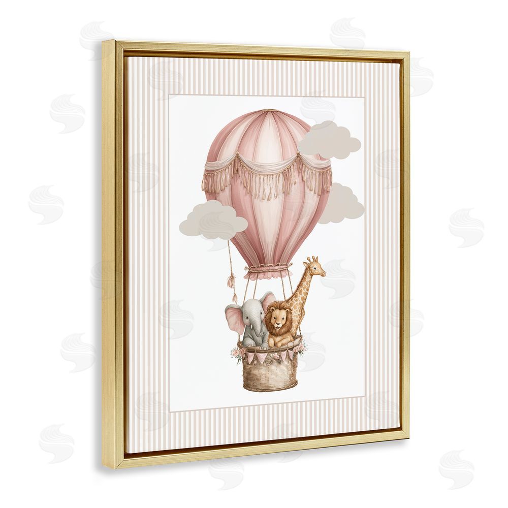 Christine Simpson Art Hot Air Balloon Animals Pink Gold Floating Frame Canvas Wall Art Print