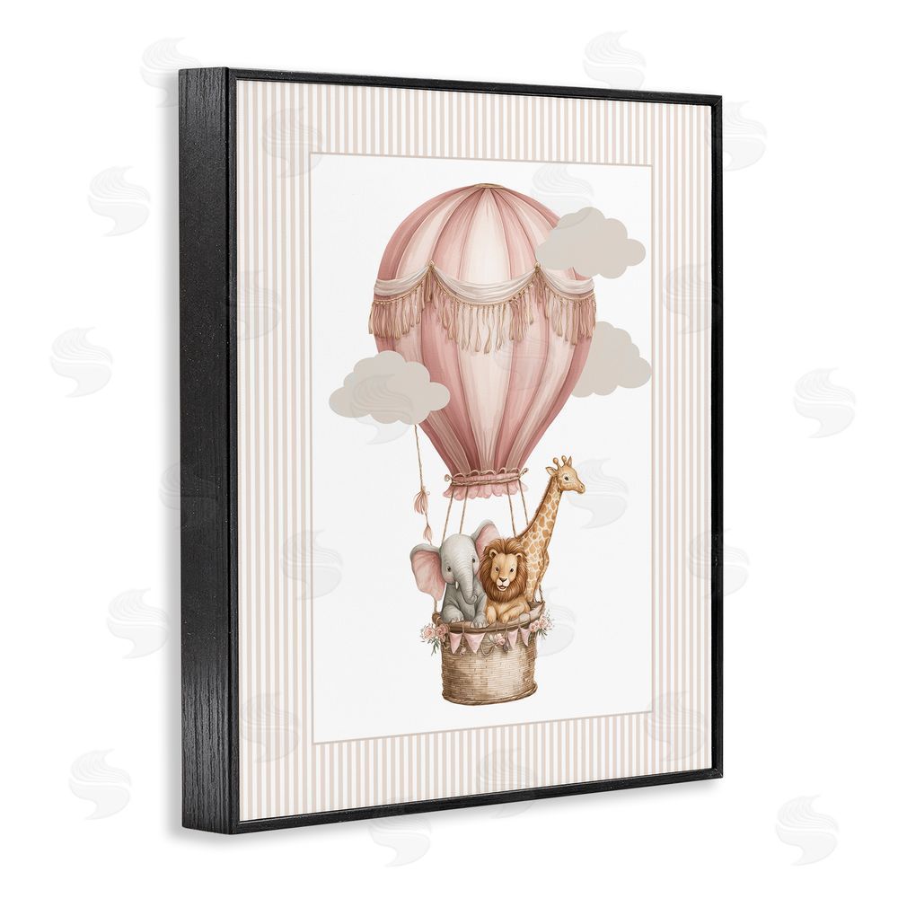 Christine Simpson Art Hot Air Balloon Animals Pink Black Framed Giclee Wall Art Print