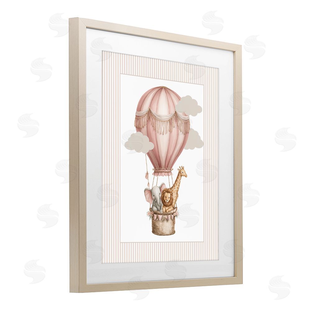 Christine Simpson Art Hot Air Balloon Animals Pink Brown Framed Print Under Glass Wall Art