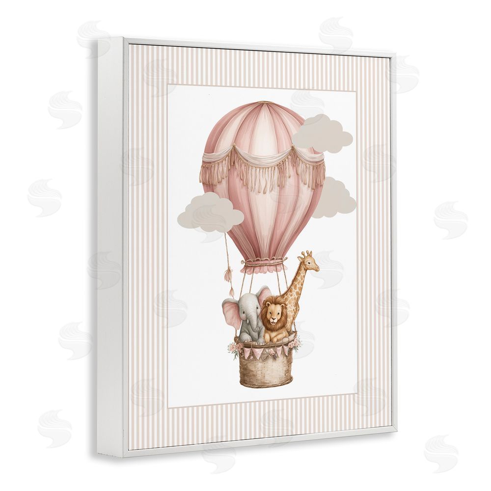 Christine Simpson Art Hot Air Balloon Animals Pink White Framed Giclee Wall Art Print