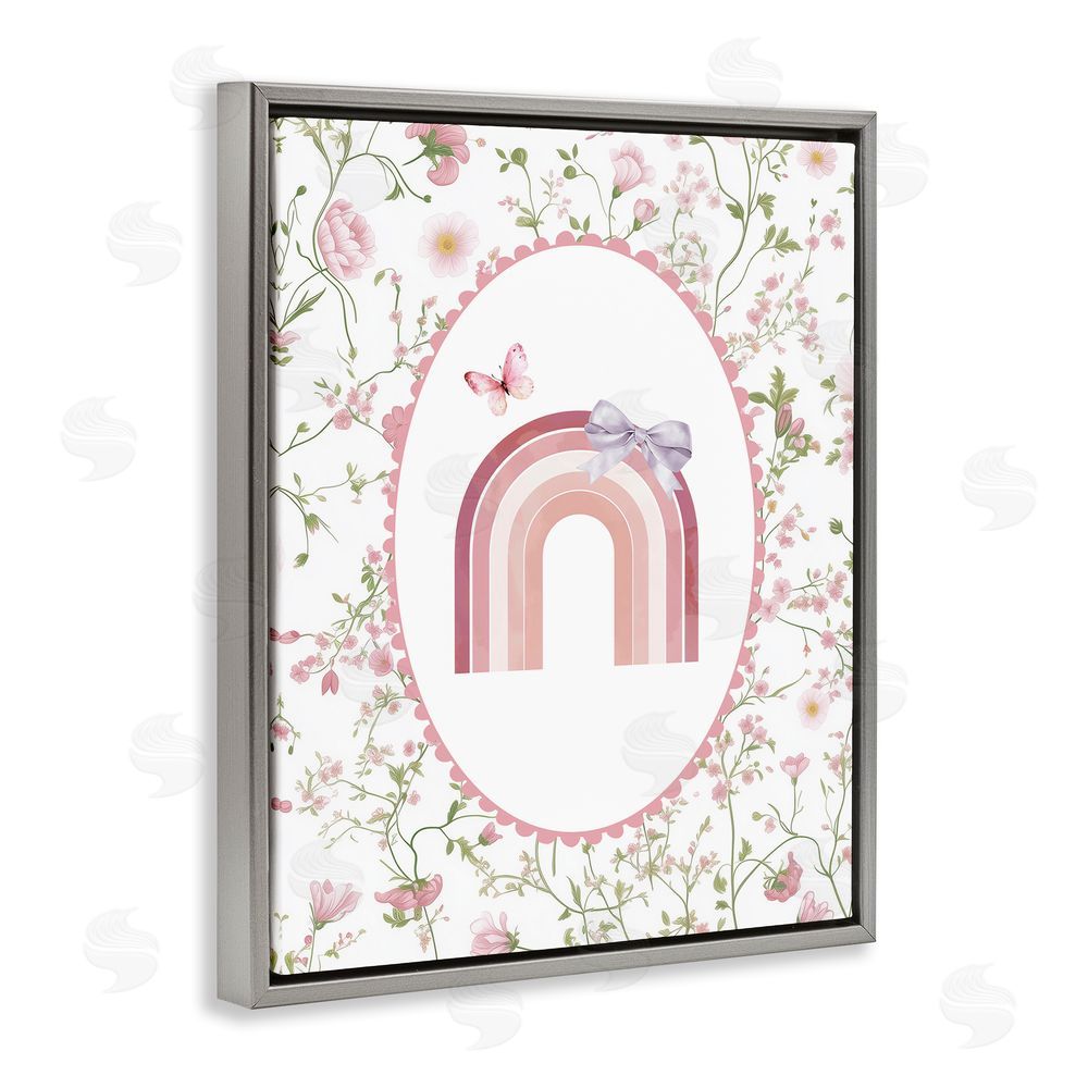 Christine Simpson Art Floral & Ribbon Rainbow Gray Floating Frame Canvas Wall Art Print