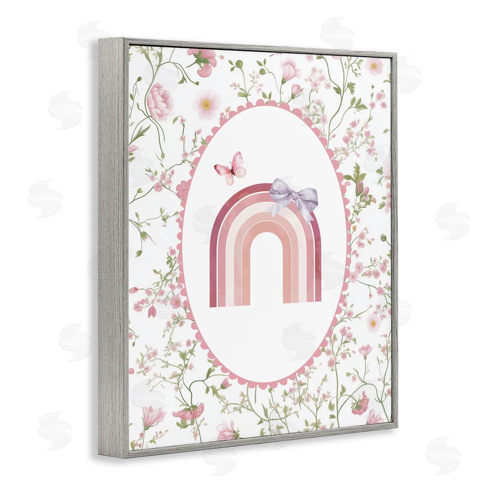 Christine Simpson Art Floral & Ribbon Rainbow Gray Framed Giclee Wall Art Print