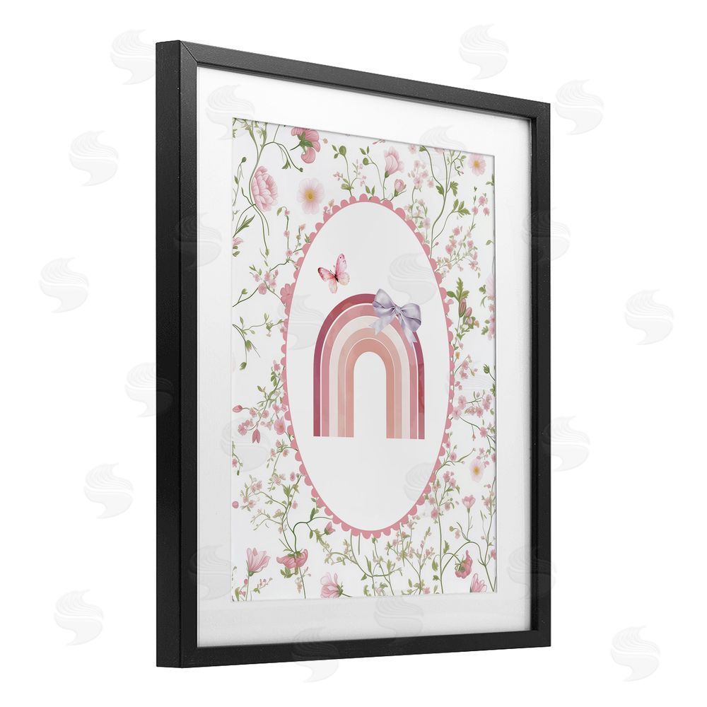 Christine Simpson Art Floral & Ribbon Rainbow Black Framed Print Under Glass Wall Art