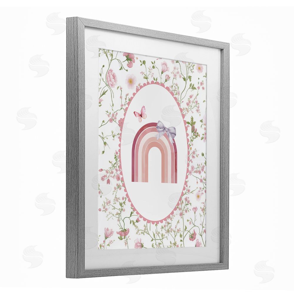 Christine Simpson Art Floral & Ribbon Rainbow Gray Framed Print Under Glass Wall Art