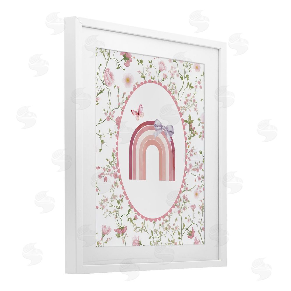 Christine Simpson Art Floral & Ribbon Rainbow White Framed Print Under Glass Wall Art