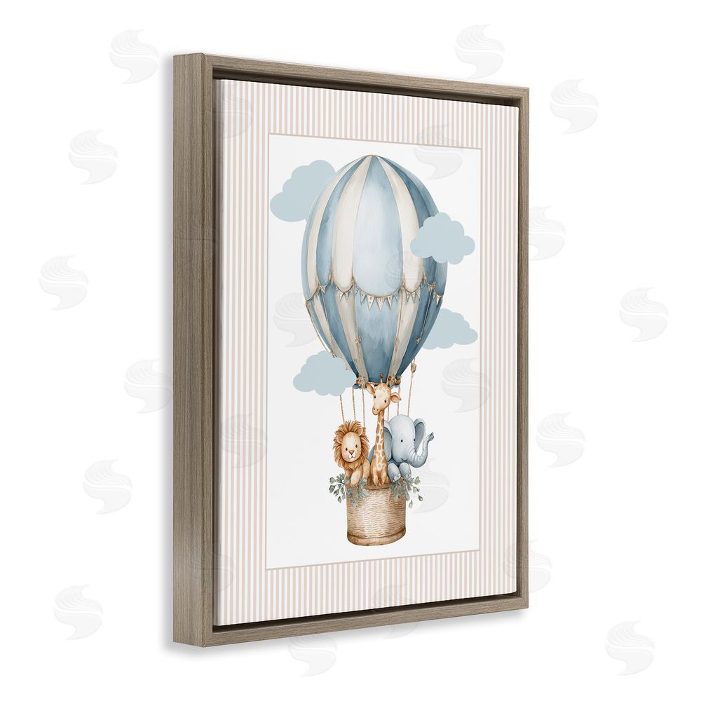 Christine Simpson Art Hot Air Balloon Animals Brown Floating Frame Canvas Wall Art Print