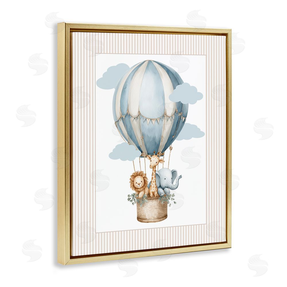 Christine Simpson Art Hot Air Balloon Animals Gold Floating Frame Canvas Wall Art Print