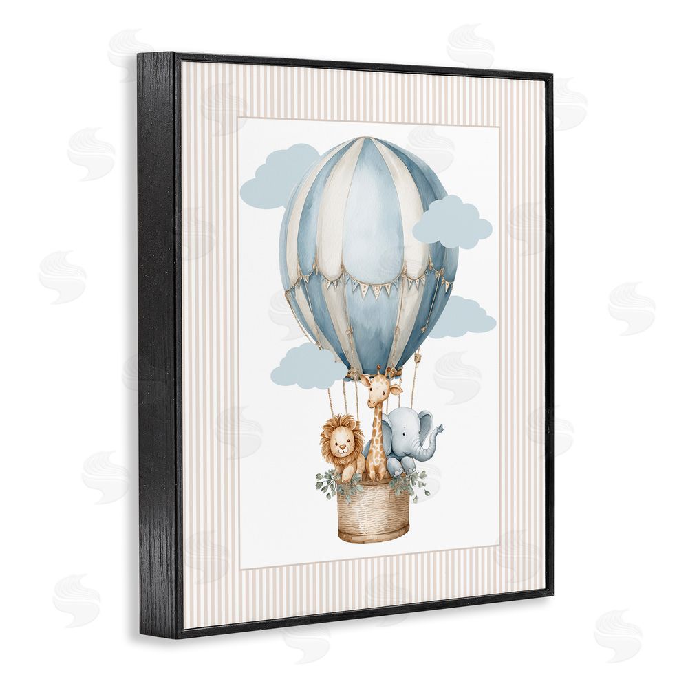Christine Simpson Art Hot Air Balloon Animals Black Framed Giclee Wall Art Print