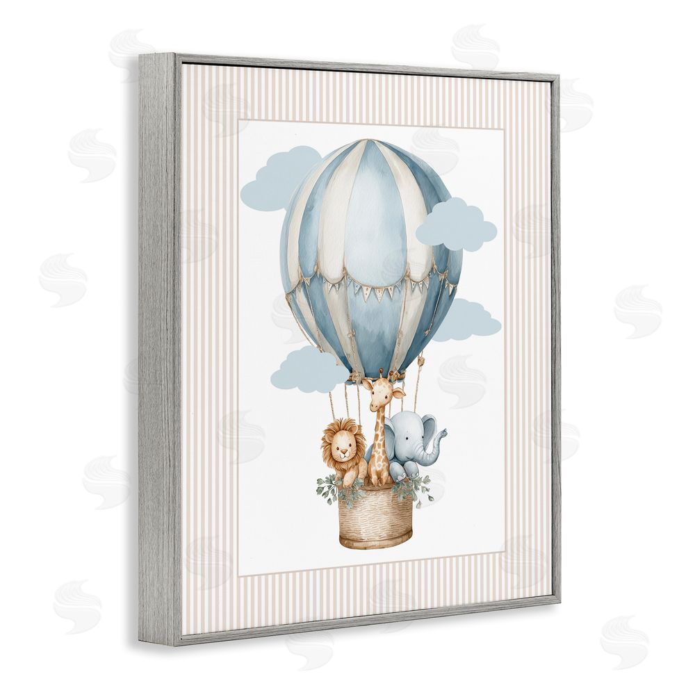 Christine Simpson Art Hot Air Balloon Animals Gray Framed Giclee Wall Art Print