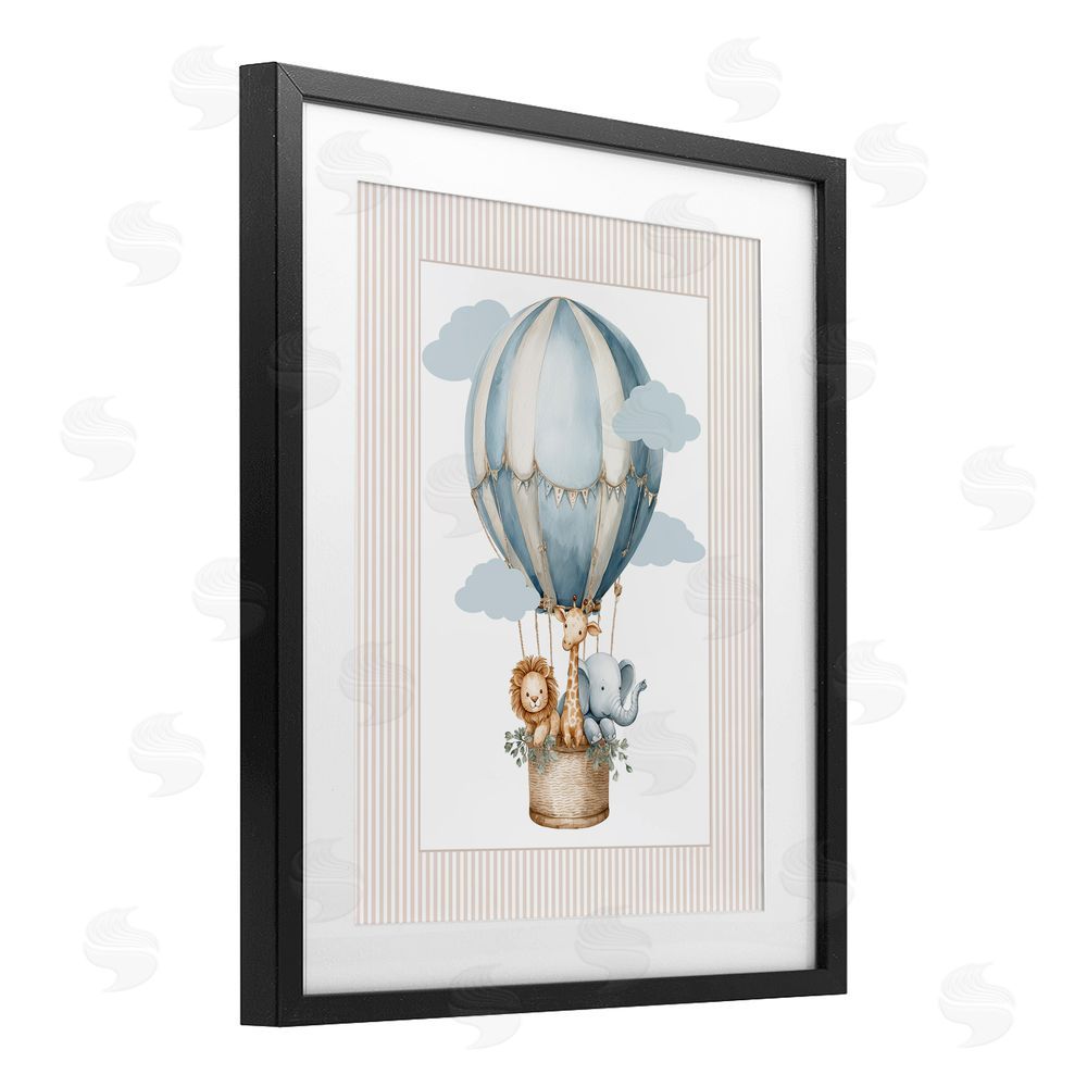 Christine Simpson Art Hot Air Balloon Animals Black Framed Print Under Glass Wall Art