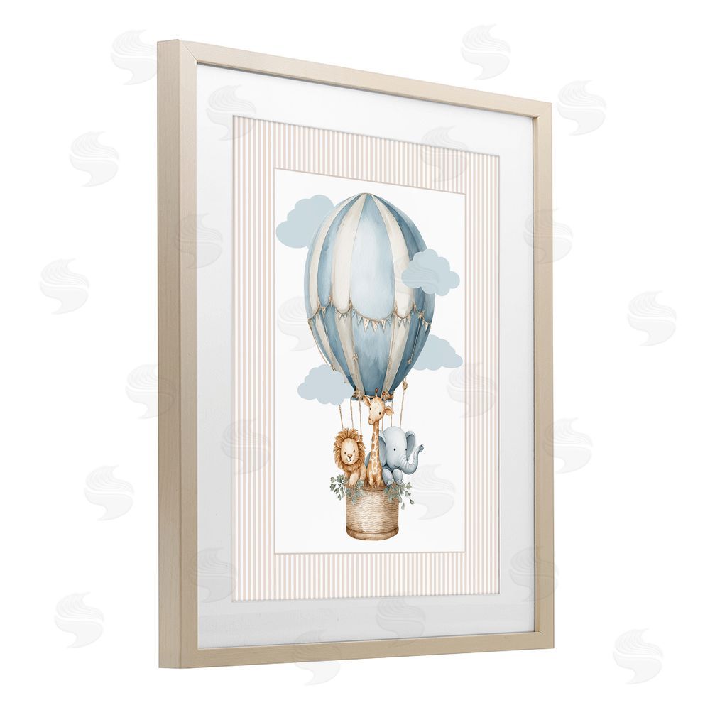Christine Simpson Art Hot Air Balloon Animals Brown Framed Print Under Glass Wall Art