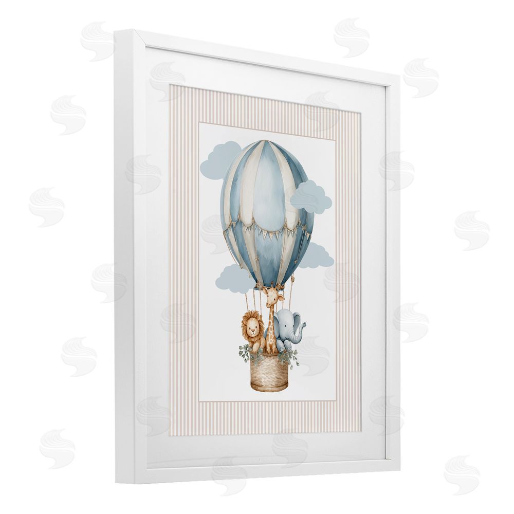 Christine Simpson Art Hot Air Balloon Animals White Framed Print Under Glass Wall Art
