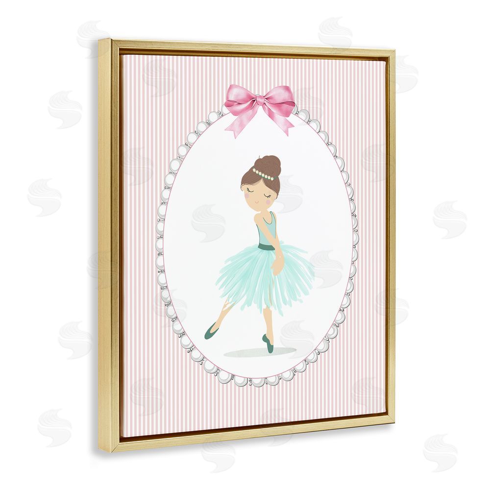 Christine Simpson Art Elegant Dance on Stripes Gold Floating Frame Canvas Wall Art Print