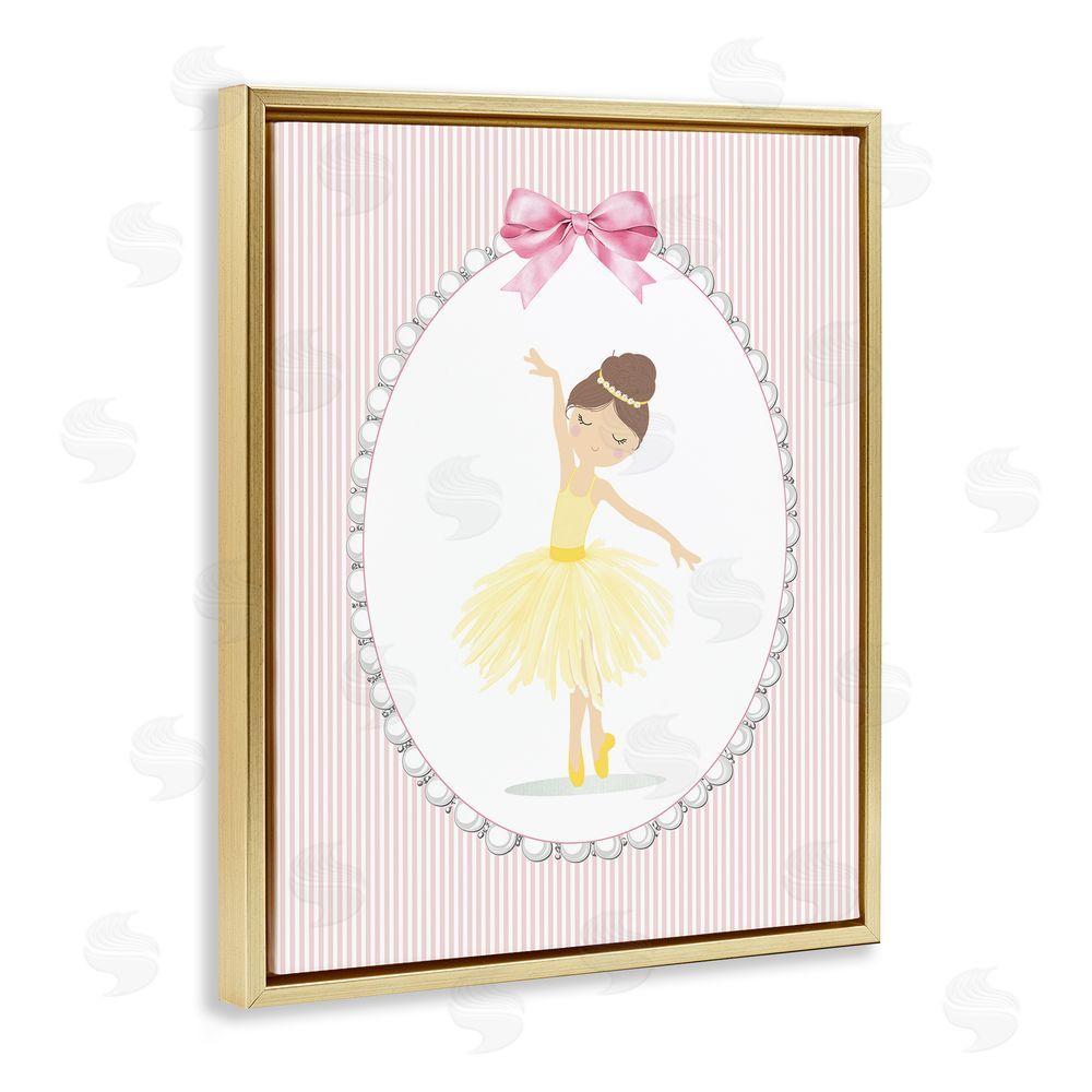 Christine Simpson Art Dainty Dance on Stripes Gold Floating Frame Canvas Wall Art Print
