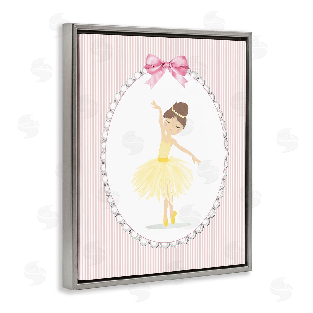 Christine Simpson Art Dainty Dance on Stripes Gray Floating Frame Canvas Wall Art Print