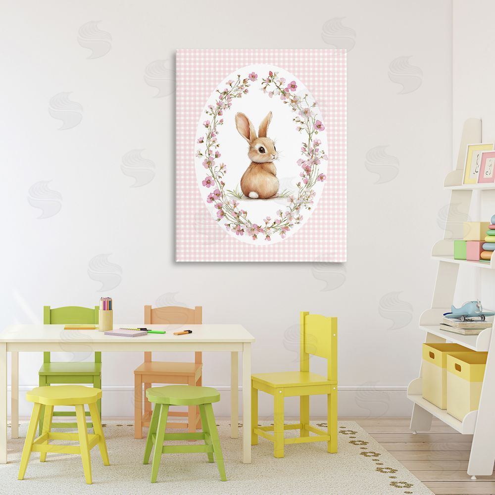 Christine Simpson Art Spring Gingham Rabbit Stretched Canvas Wall Art Print in Room