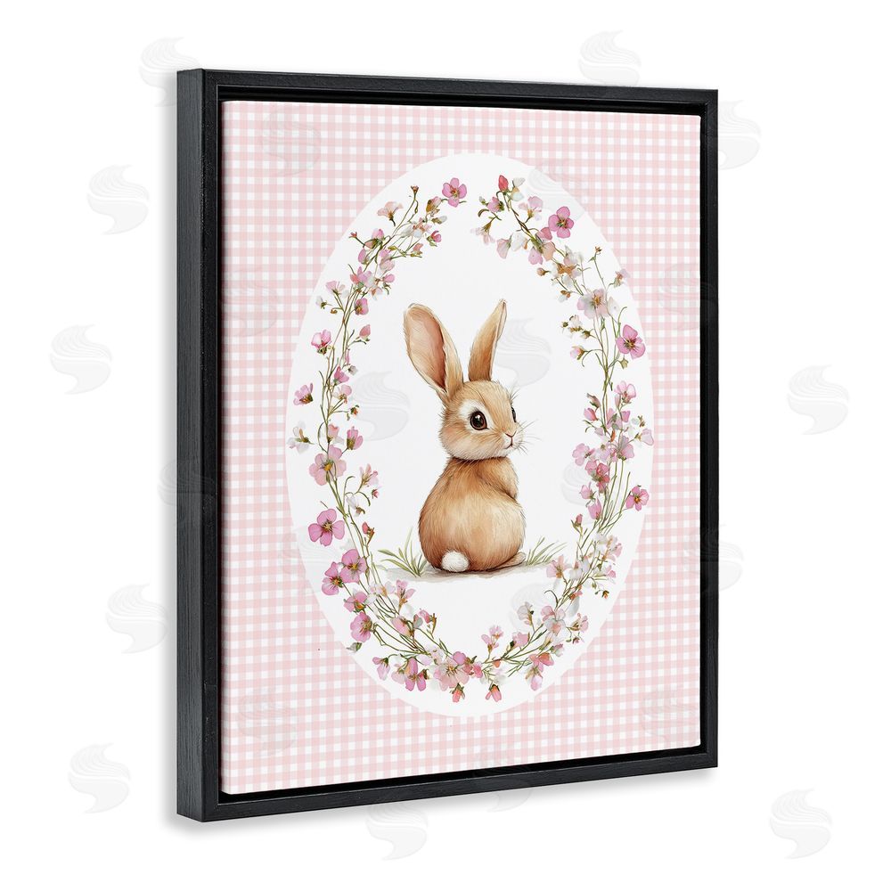 Christine Simpson Art Spring Gingham Rabbit Black Floating Frame Canvas Wall Art Print