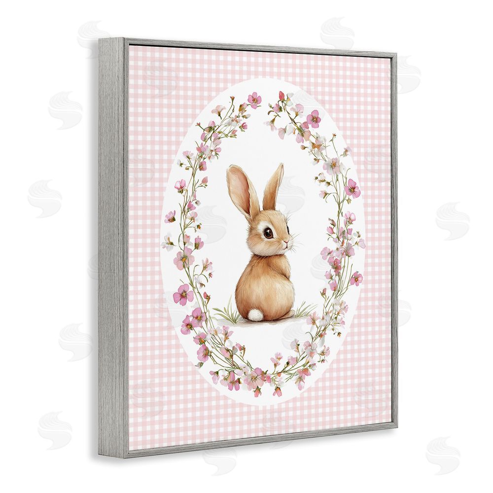 Christine Simpson Art Spring Gingham Rabbit Gray Framed Giclee Wall Art Print