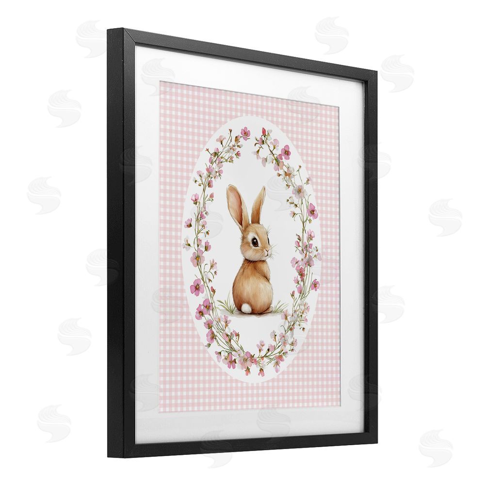 Christine Simpson Art Spring Gingham Rabbit Black Framed Print Under Glass Wall Art