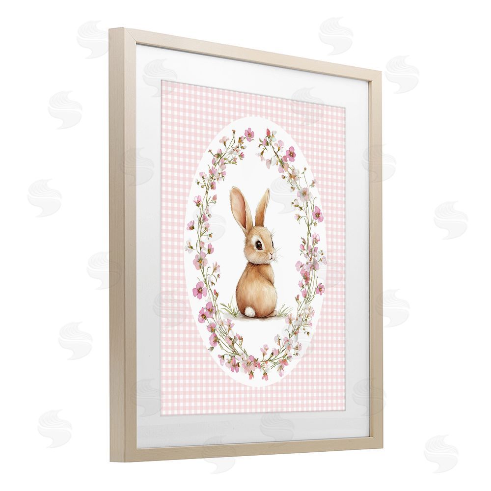 Christine Simpson Art Spring Gingham Rabbit Brown Framed Print Under Glass Wall Art