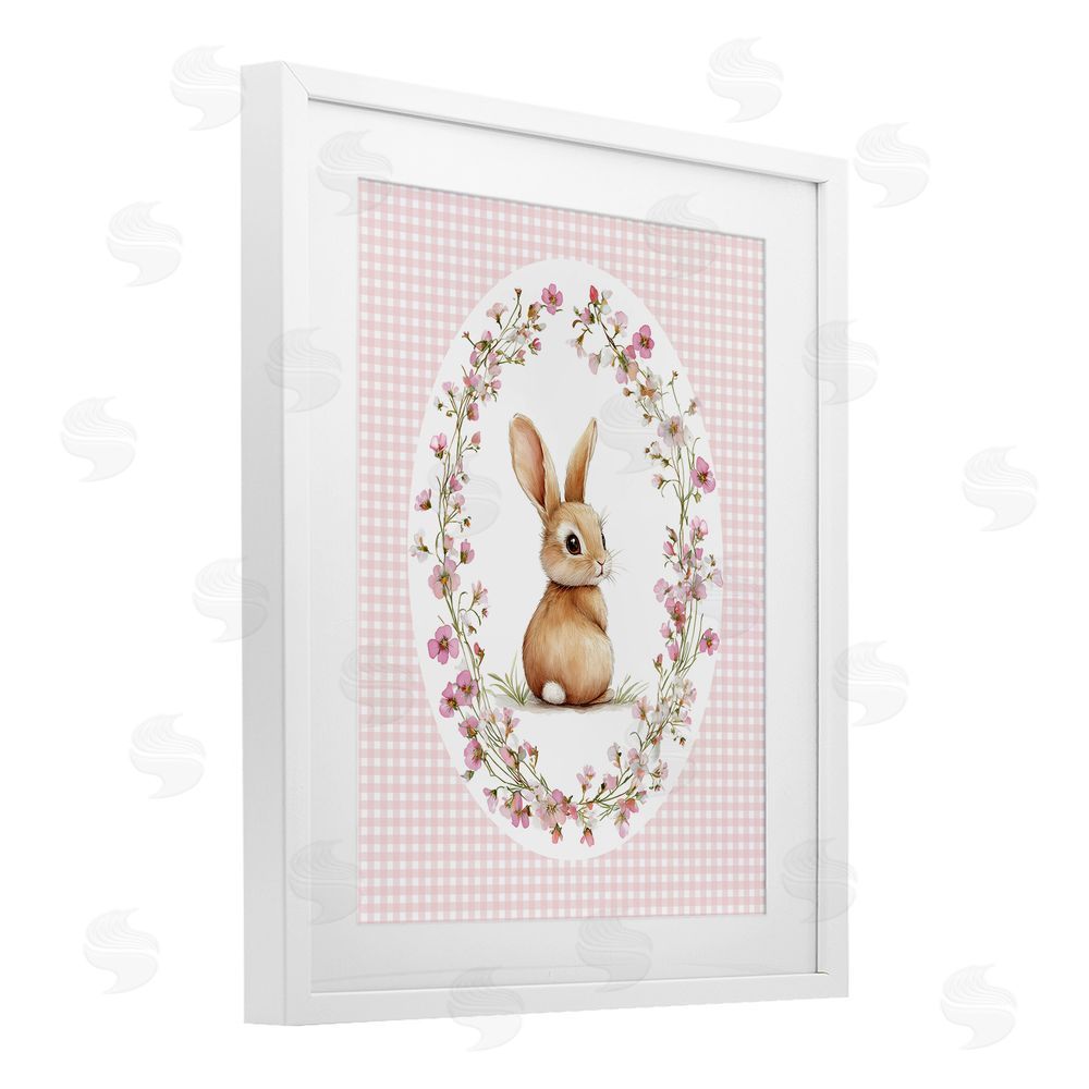 Christine Simpson Art Spring Gingham Rabbit White Framed Print Under Glass Wall Art