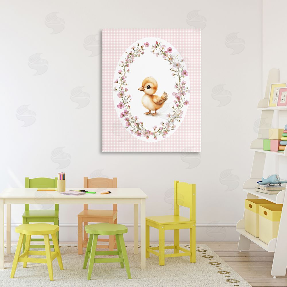 Christine Simpson Art Spring Gingham Duckling Stretched Canvas Wall Art Print in Room