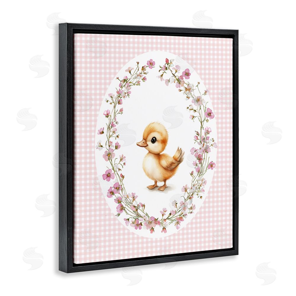 Christine Simpson Art Spring Gingham Duckling Black Floating Frame Canvas Wall Art Print