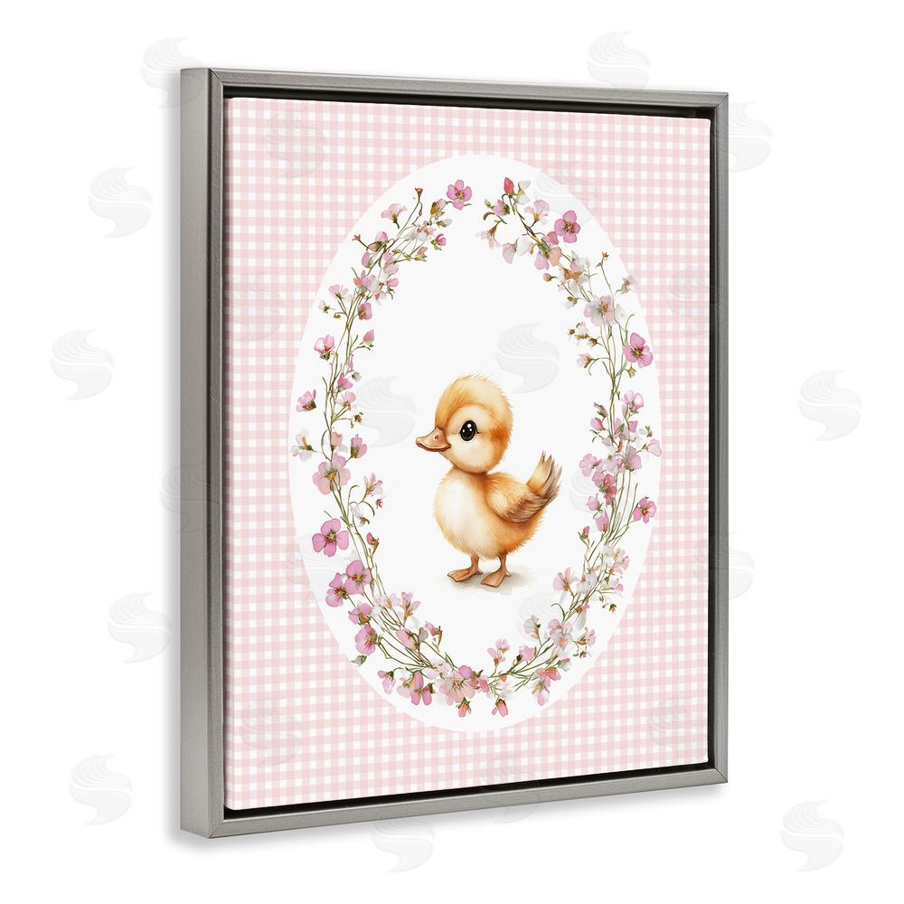 Christine Simpson Art Spring Gingham Duckling Gray Floating Frame Canvas Wall Art Print
