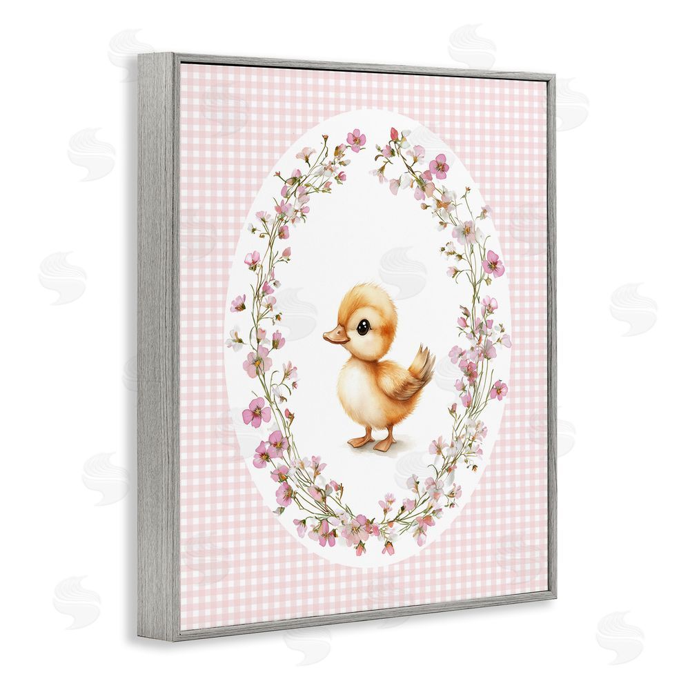 Christine Simpson Art Spring Gingham Duckling Gray Framed Giclee Wall Art Print