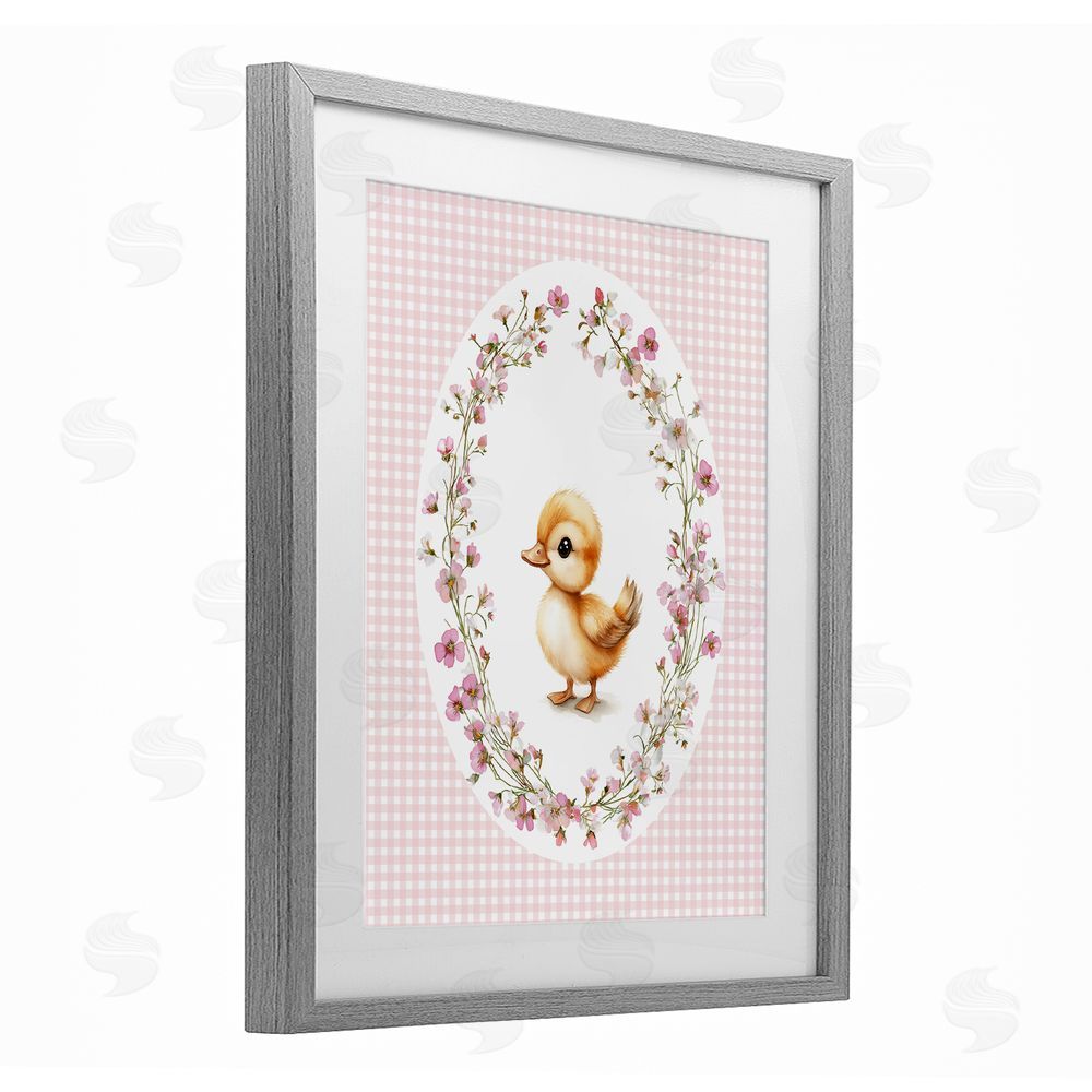 Christine Simpson Art Spring Gingham Duckling Gray Framed Print Under Glass Wall Art