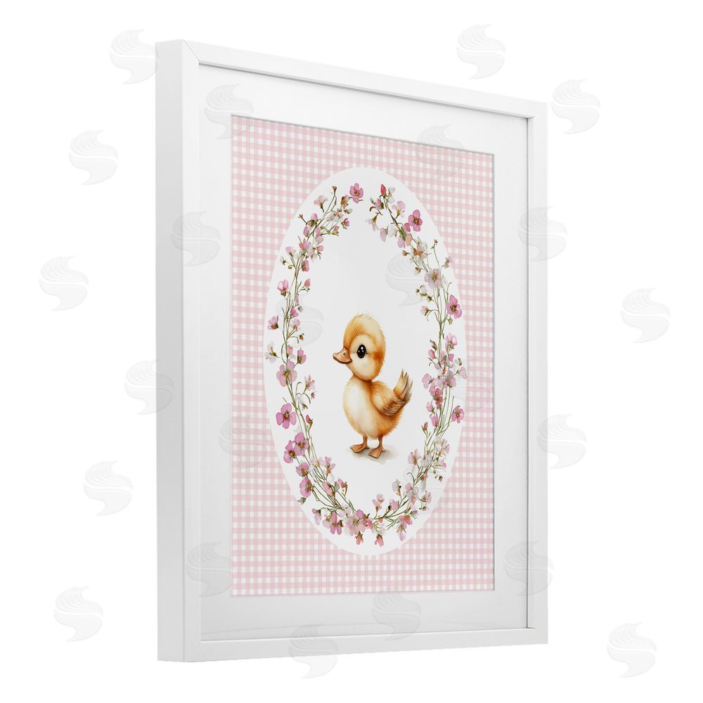 Christine Simpson Art Spring Gingham Duckling White Framed Print Under Glass Wall Art