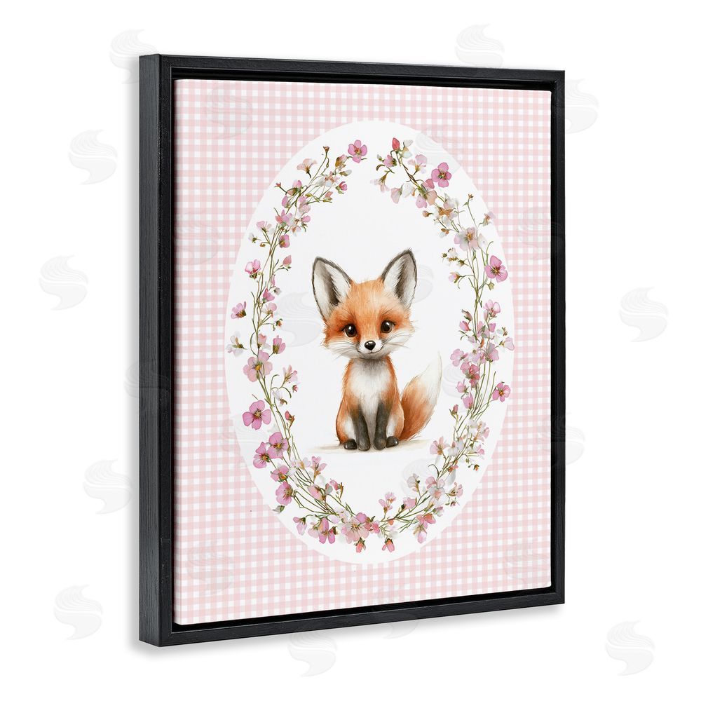 Christine Simpson Art Fox with Cherry Blossoms Black Floating Frame Canvas Wall Art Print