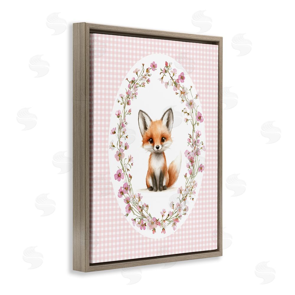 Christine Simpson Art Fox with Cherry Blossoms Brown Floating Frame Canvas Wall Art Print