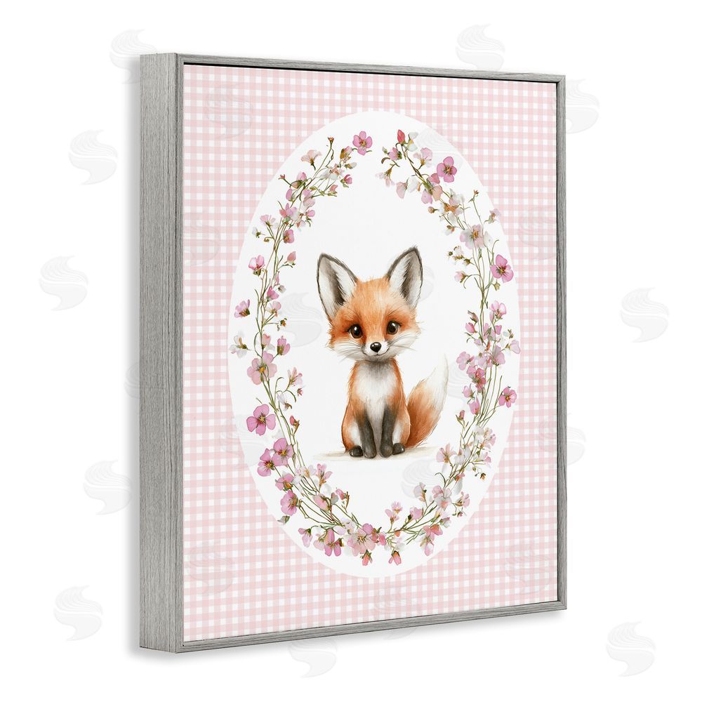 Christine Simpson Art Fox with Cherry Blossoms Gray Framed Giclee Wall Art Print