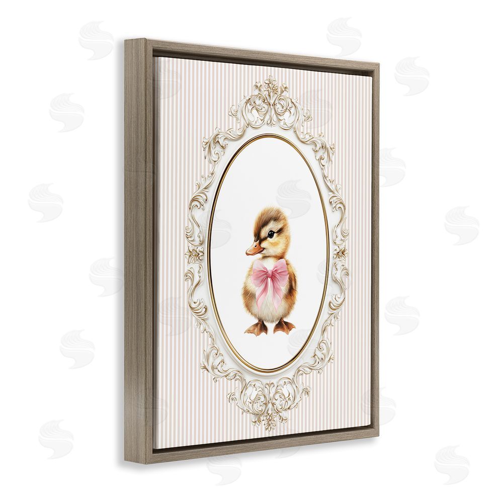 Christine Simpson Art Spring Gingham Baby Duck Brown Floating Frame Canvas Wall Art Print