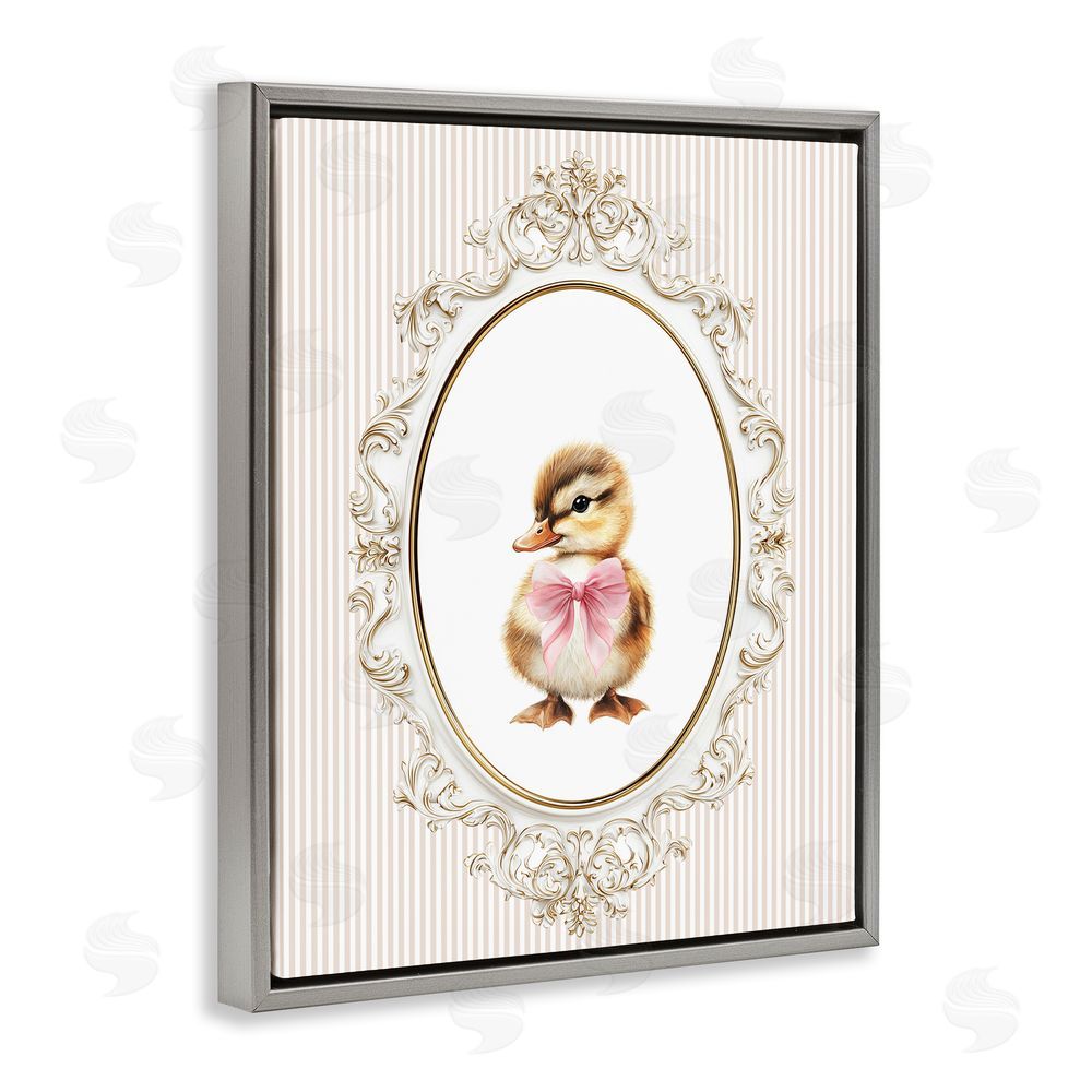 Christine Simpson Art Spring Gingham Baby Duck Gray Floating Frame Canvas Wall Art Print