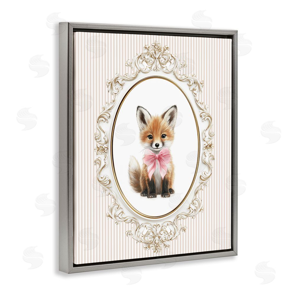 Christine Simpson Art Vintage Baby Fox Gray Floating Frame Canvas Wall Art Print