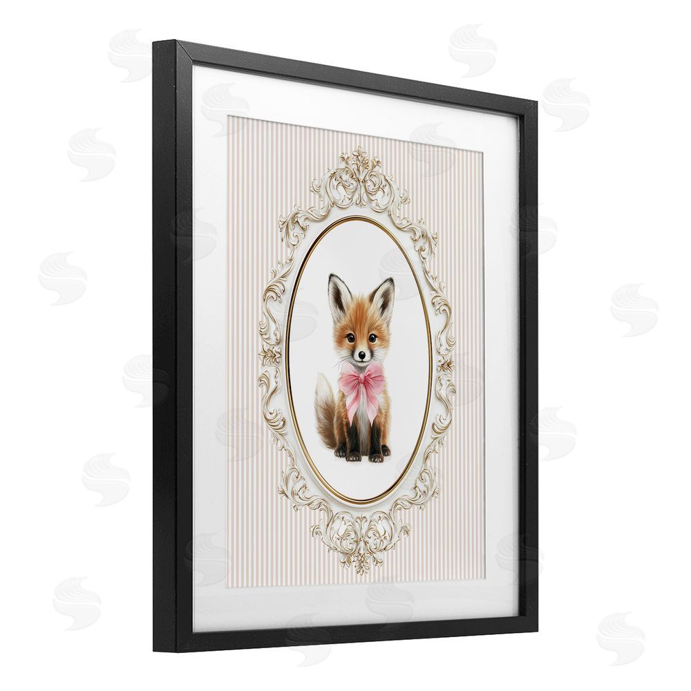 Christine Simpson Art Vintage Baby Fox Black Framed Print Under Glass Wall Art