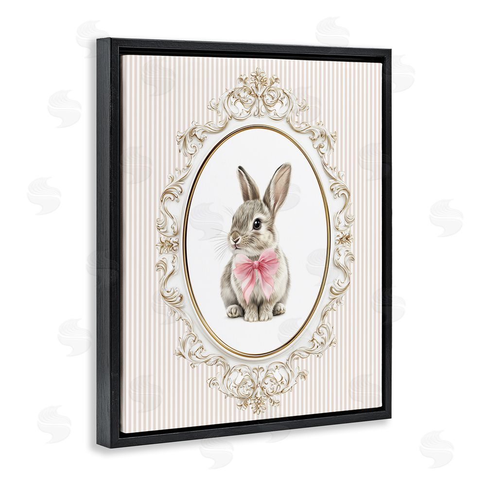 Christine Simpson Art Ornate Border Bunny Black Floating Frame Canvas Wall Art Print