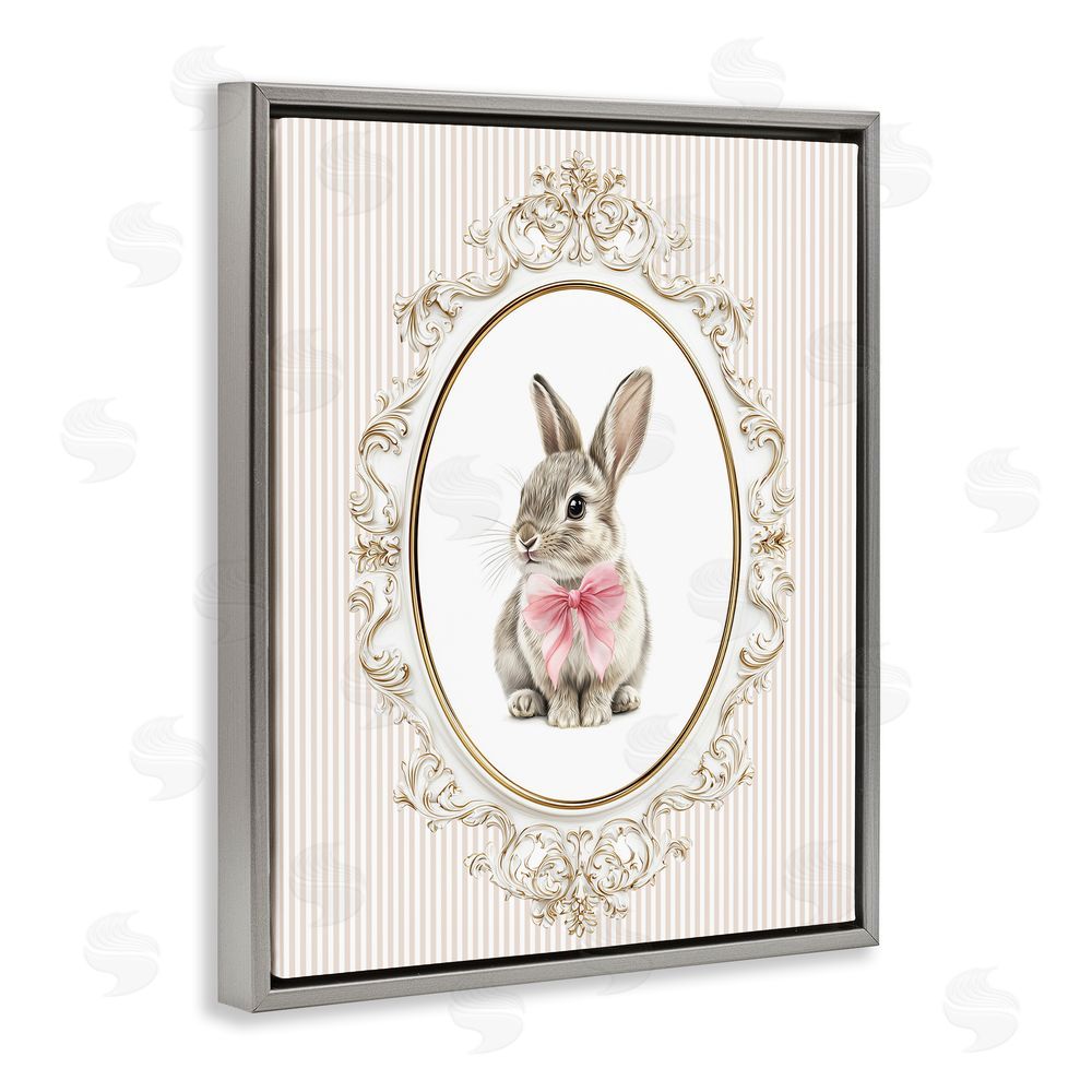 Christine Simpson Art Ornate Border Bunny Gray Floating Frame Canvas Wall Art Print